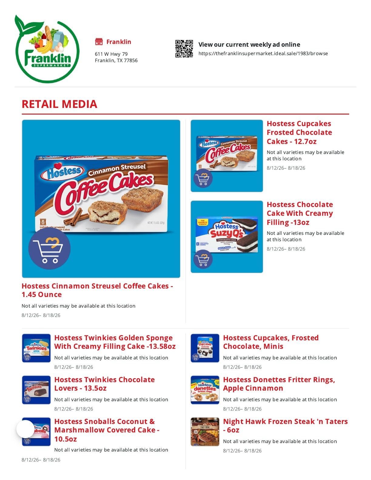 Franklin Supermarket Weekly Ad August 12 - 18, 2026