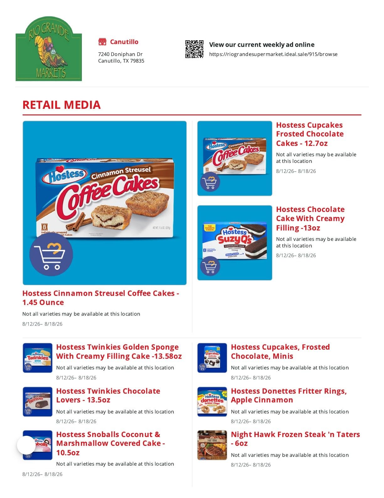 Rio Grande Supermarket Weekly Ad August 12 - 18, 2026