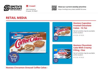 Smith's Grocery (220 Commerce, Crowell, TX) Weekly Ad August 12 - 18, 2026