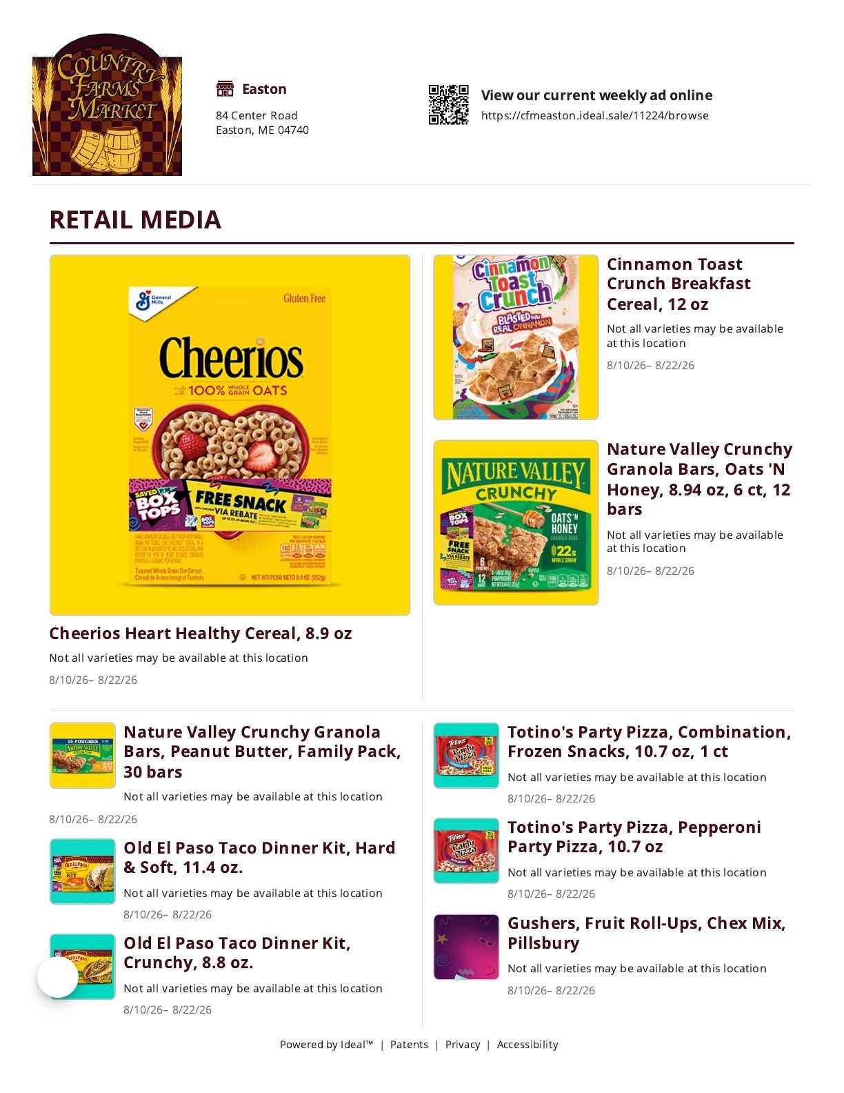 Country Farms Market (Easton, ME) Weekly Ad August 10 - 22, 2026