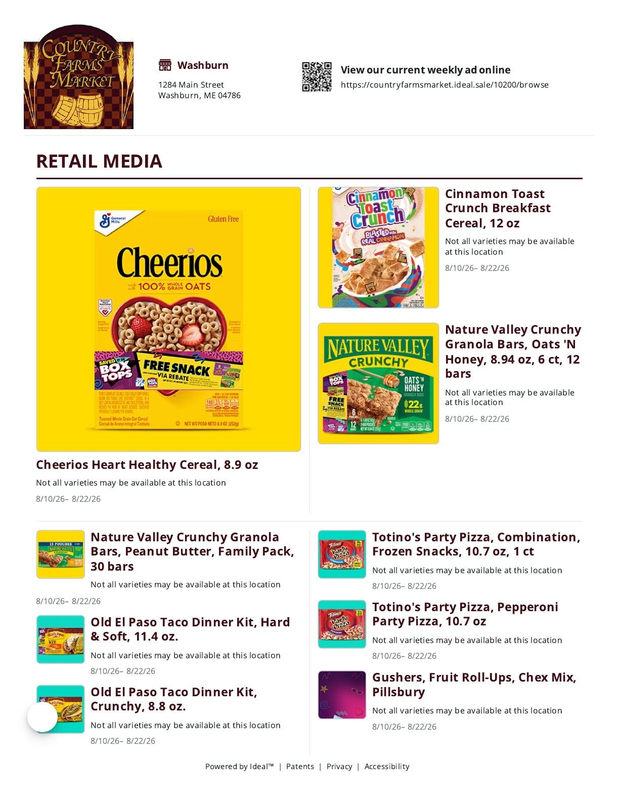 Country Farms Market (Maine) Weekly Ad August 10 - 22, 2026