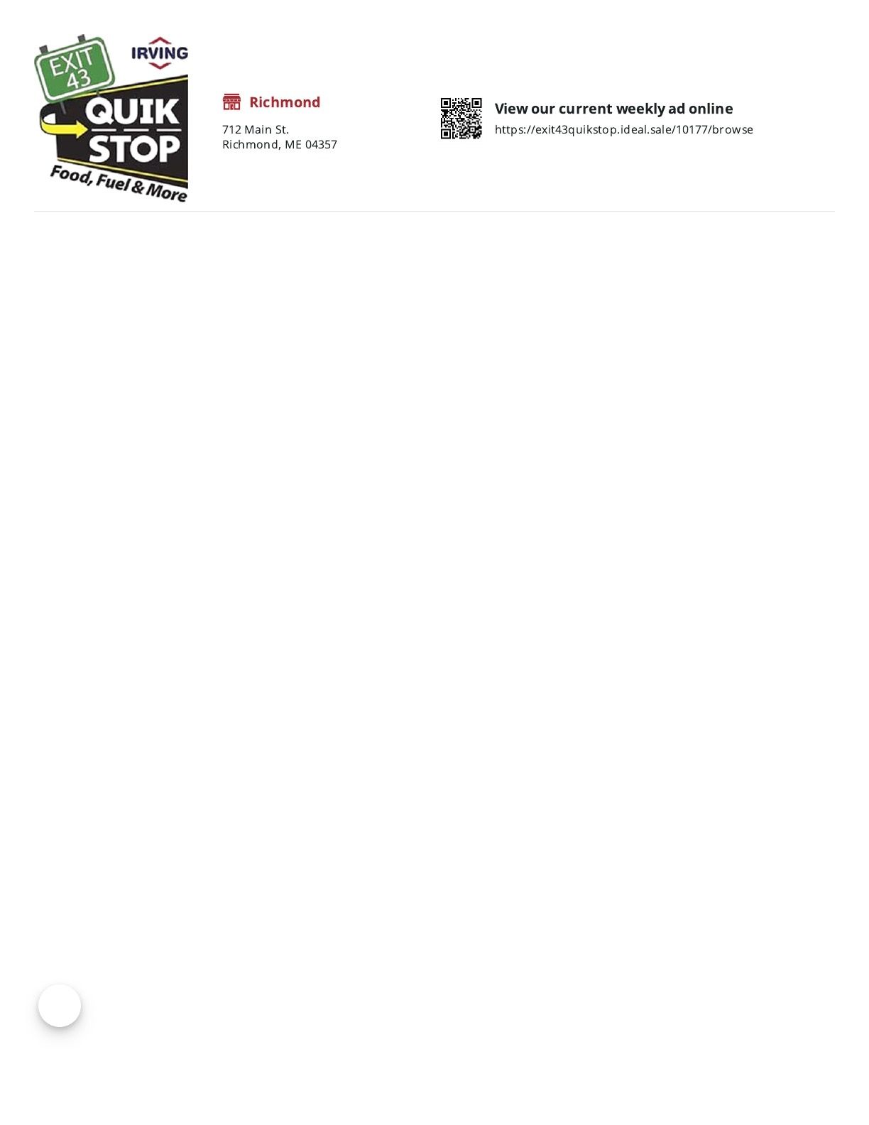 Exit 43 Quikstop Weekly Ad August 10 - 22, 2026