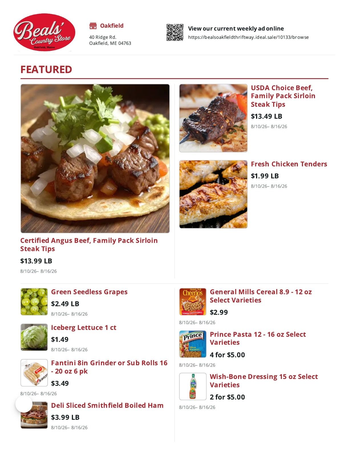 Beals Oakfield Thriftway Weekly Ad August 10 - 16, 2026
