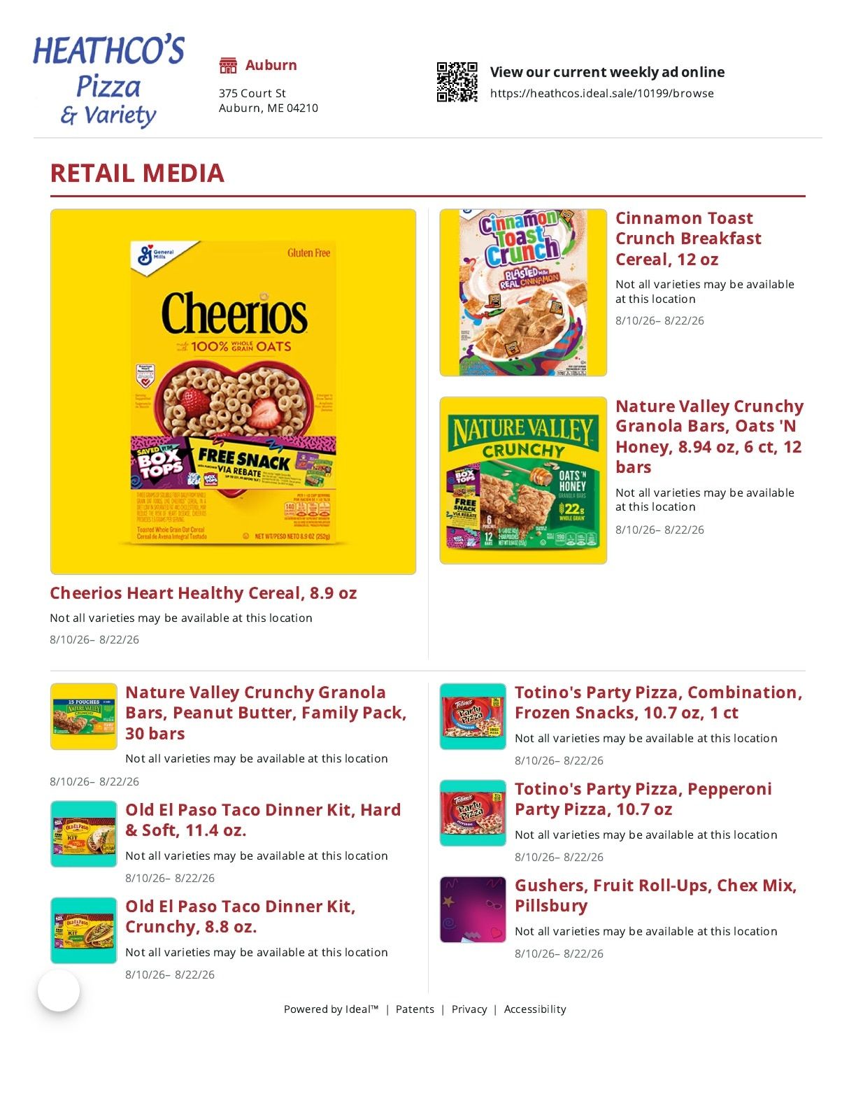 Heathco's Pizza & Variety Weekly Ad August 10 - 22, 2026