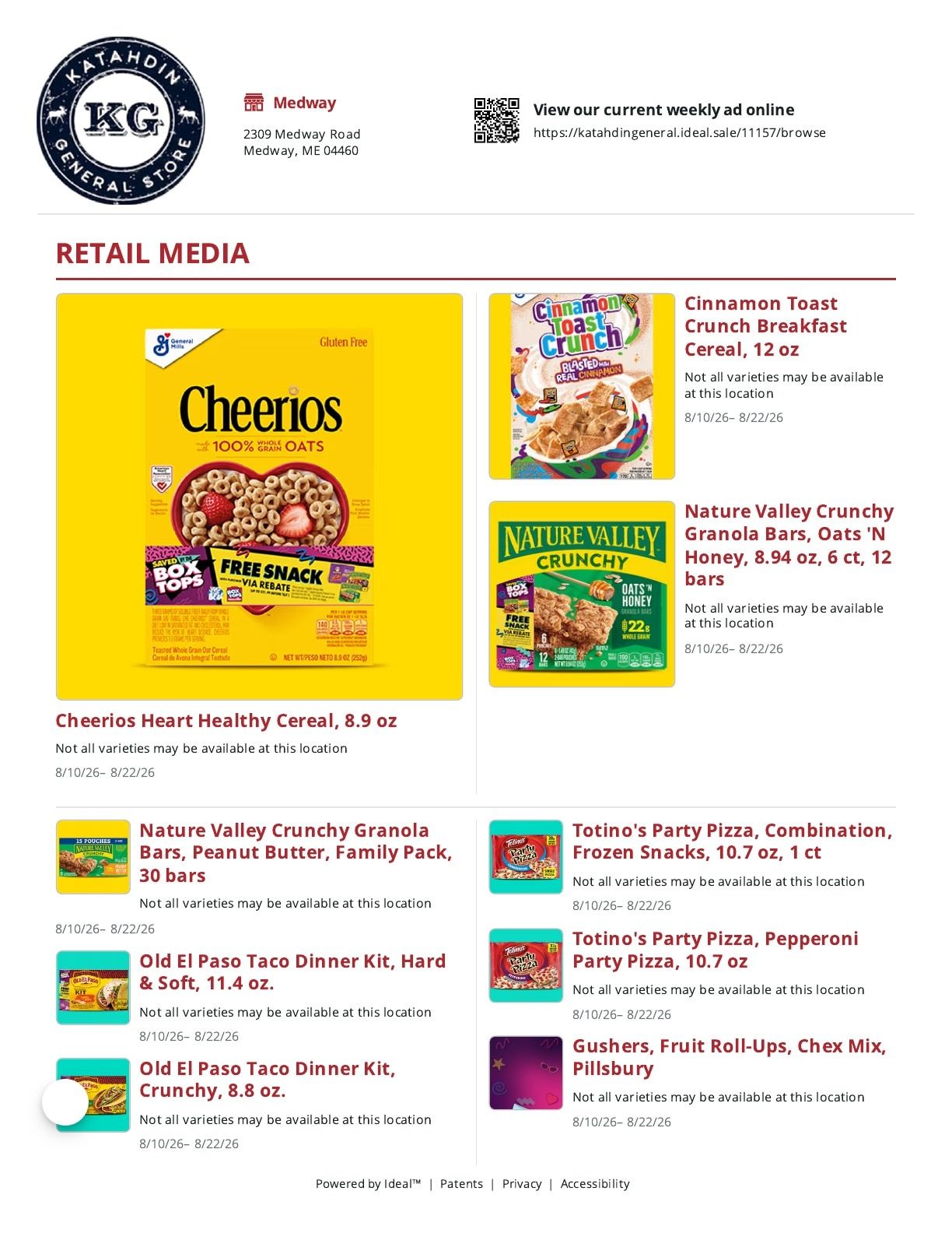 Katahdin General Store Weekly Ad August 10 - 22, 2026