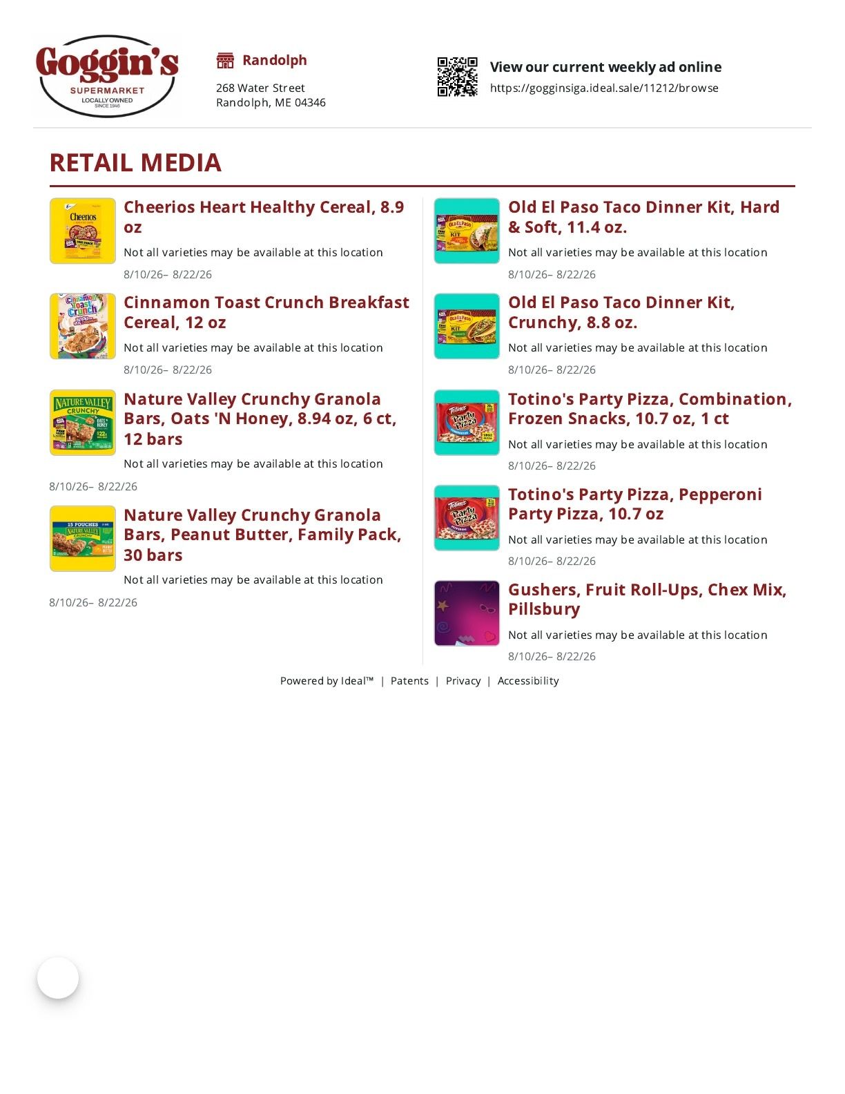 Goggin's Supermarket Weekly Ad August 10 - 22, 2026