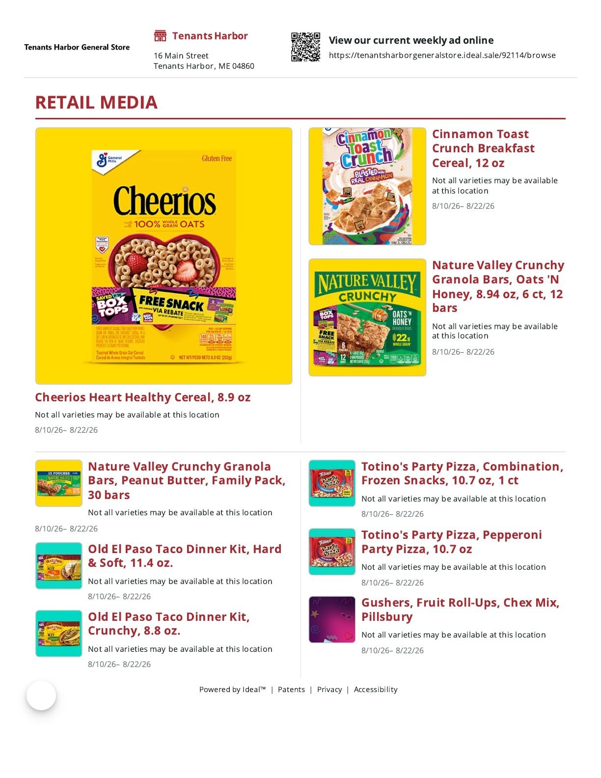 Tenants Harbor General Store Weekly Ad August 10 - 22, 2026