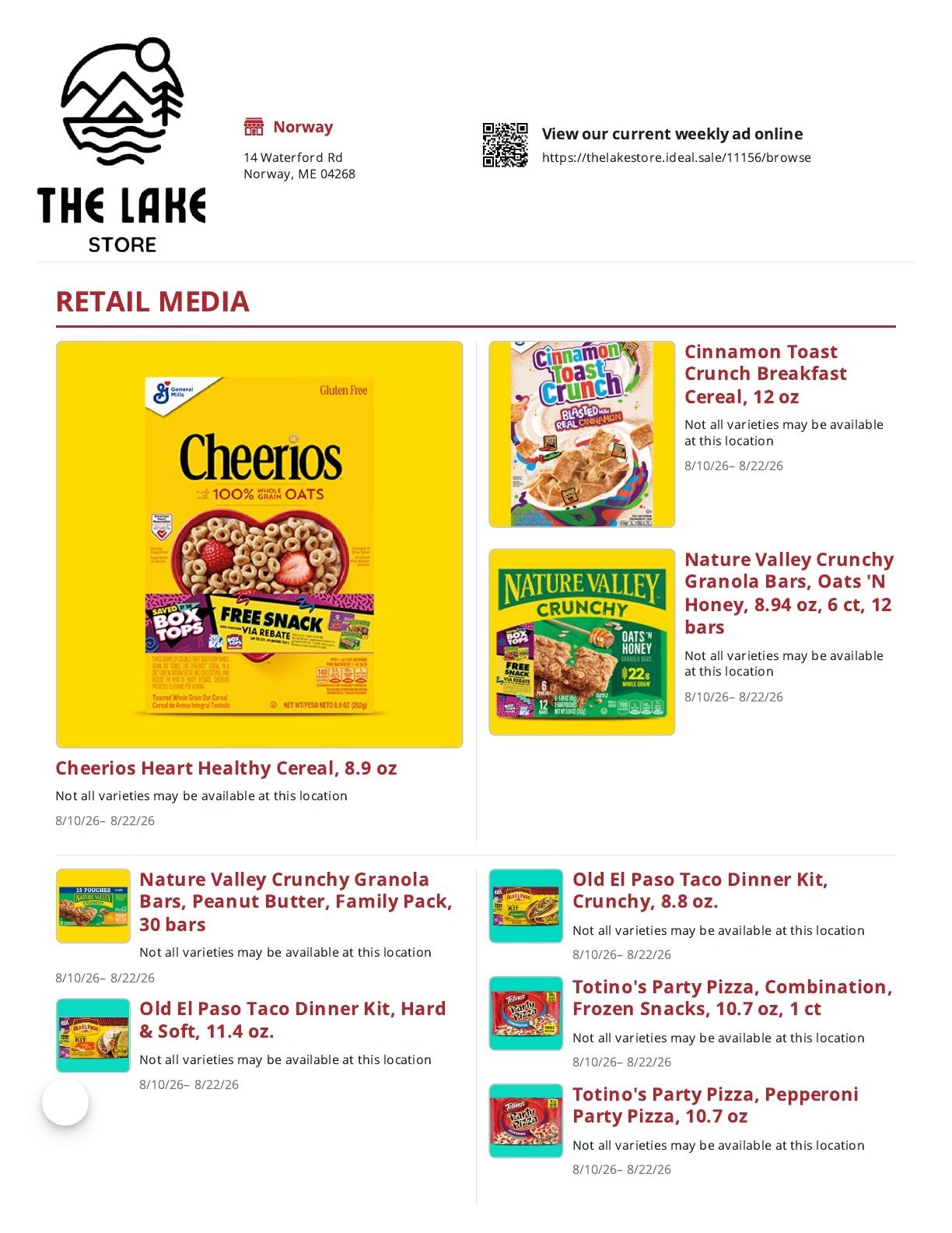 The Lake Store Weekly Ad August 10 - 22, 2026