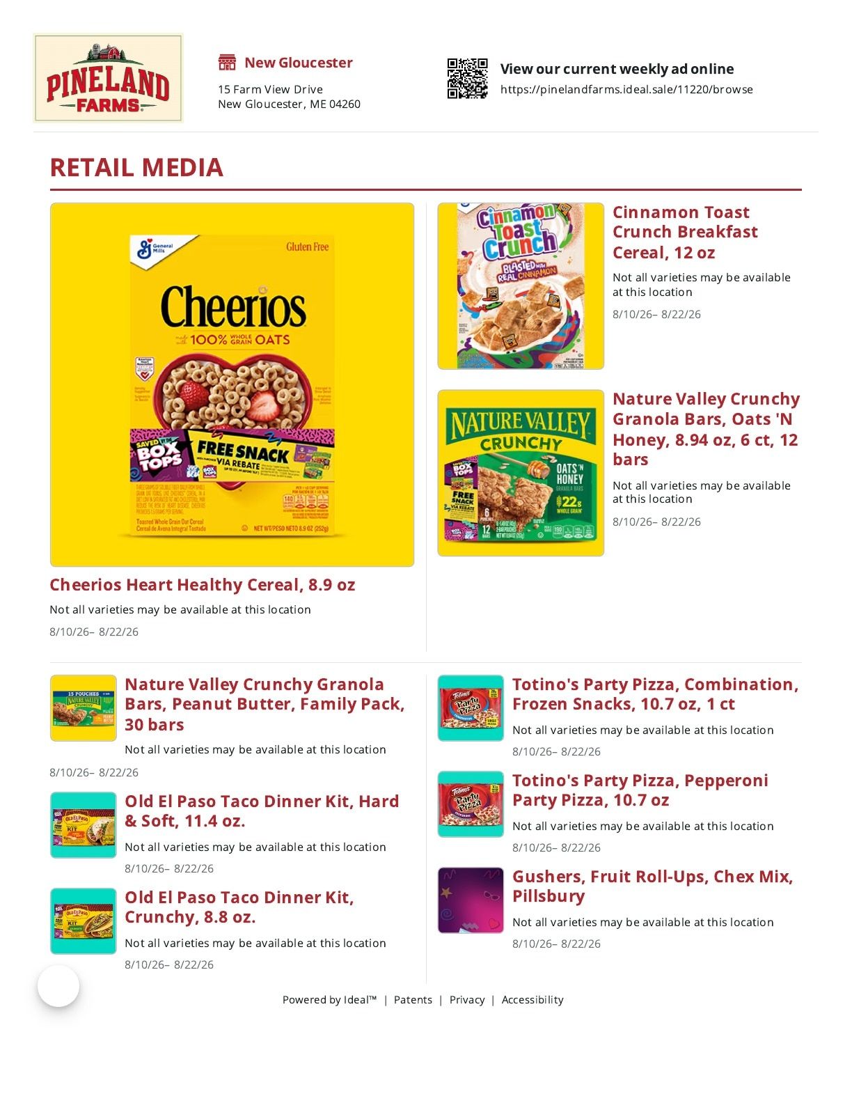 Pineland Farms Market Weekly Ad August 10 - 22, 2026