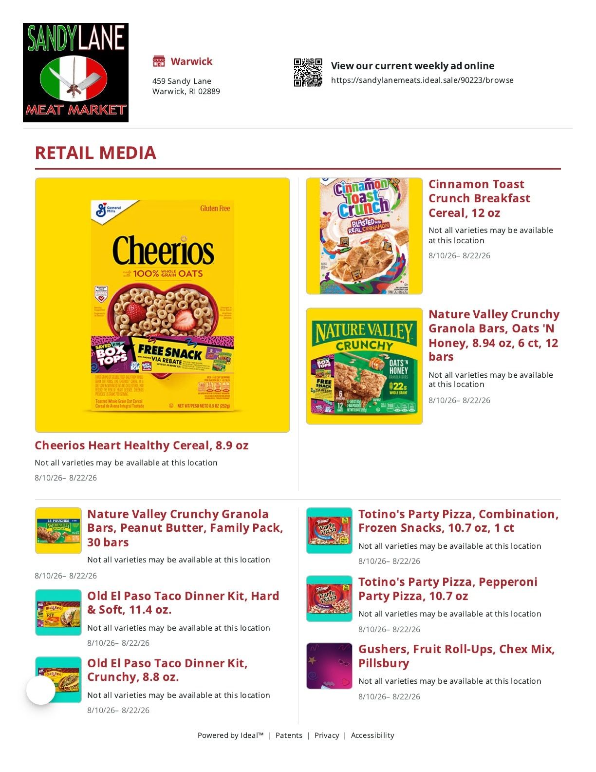 Sandy Lane Meat Market Weekly Ad August 10 - 22, 2026