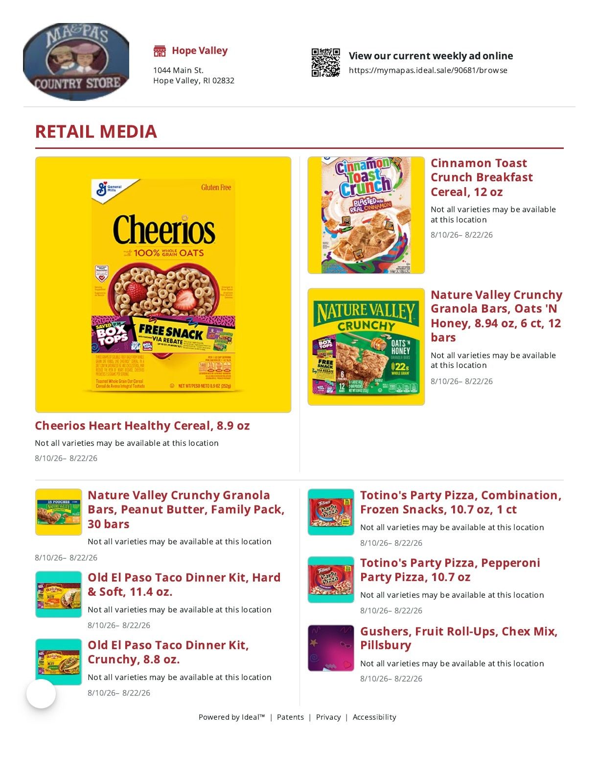 Ma & Pa's Country Store Weekly Ad August 10 - 22, 2026