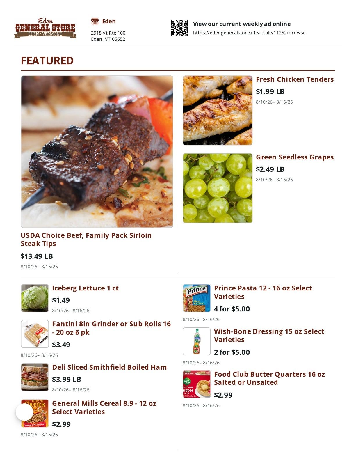 Eden General Store Weekly Ad August 10 - 16, 2026