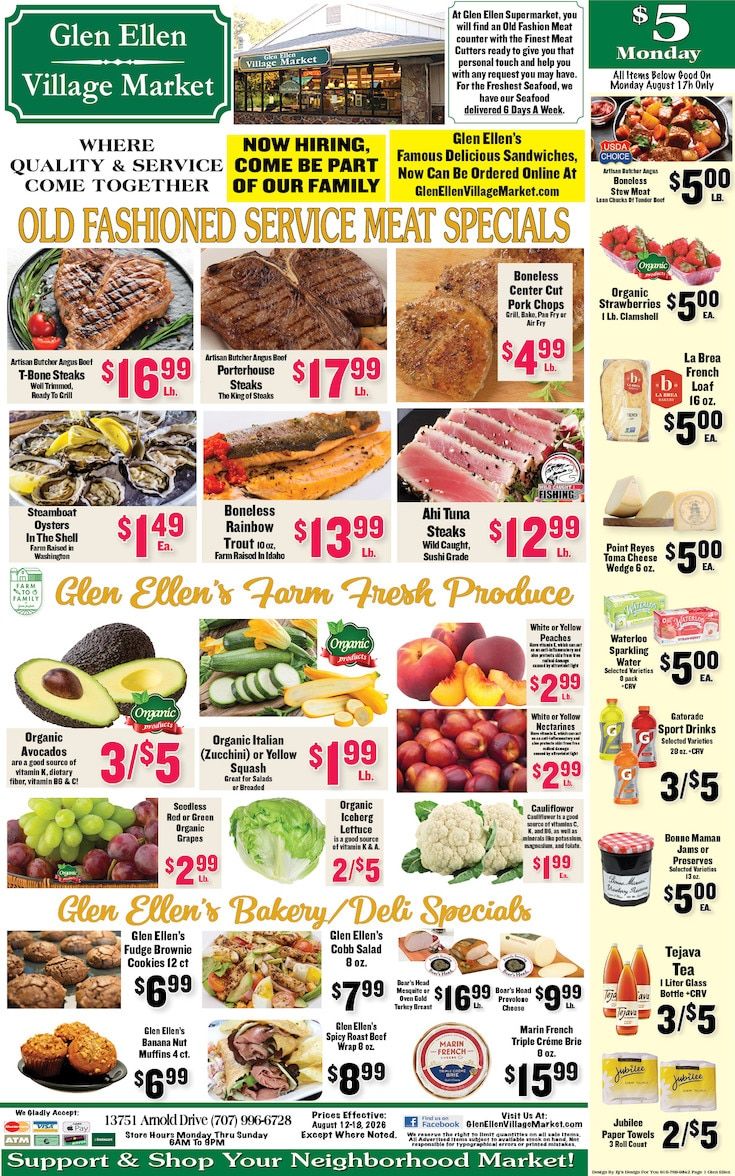 Glen Ellen Village Market Weekly Ad August 12 - 18, 2026