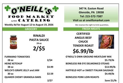O'Neill's Market Weekly Ad August 12 - 18, 2026