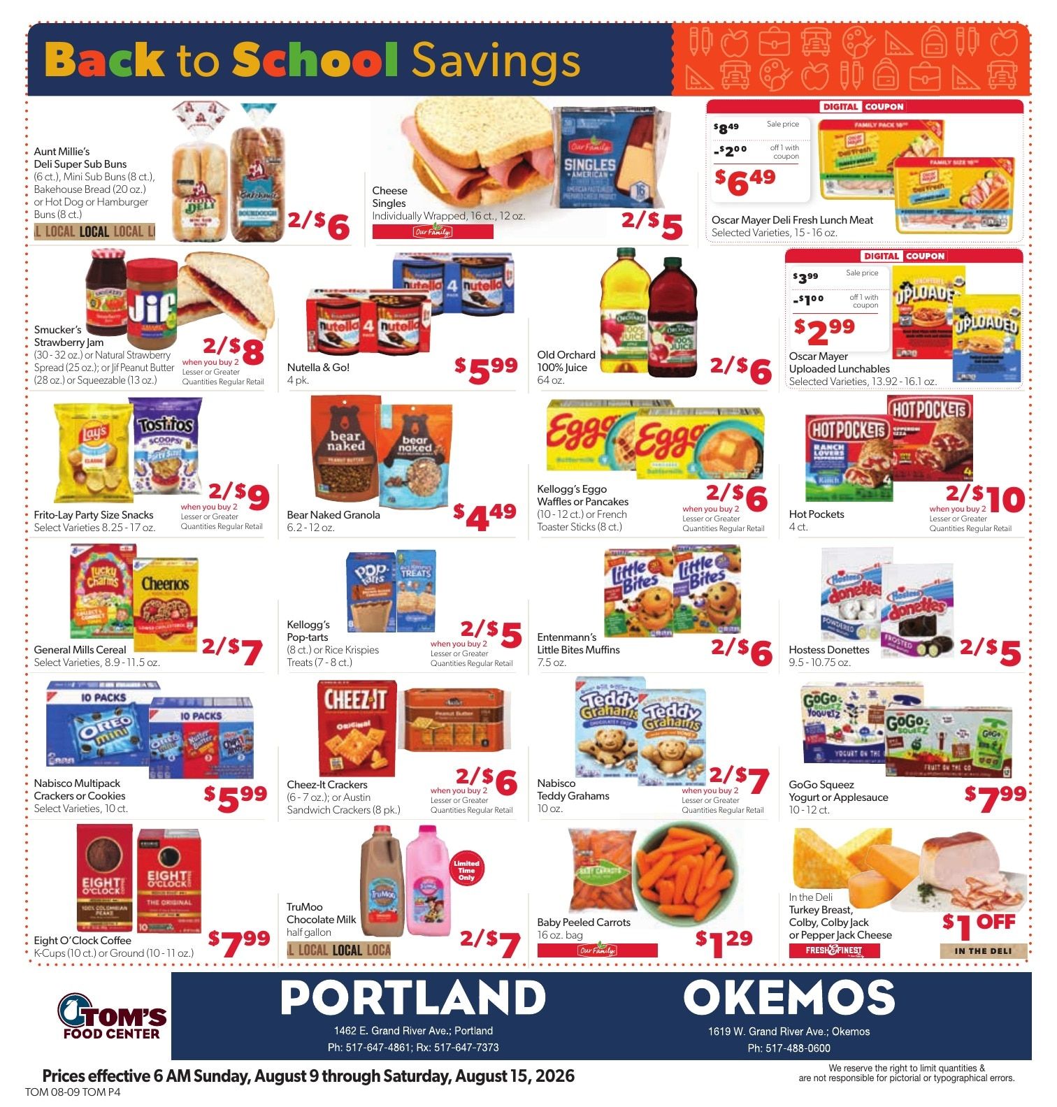 Tom's Food Center (Okemos, MI) Weekly Ad August 9 - 15, 2026