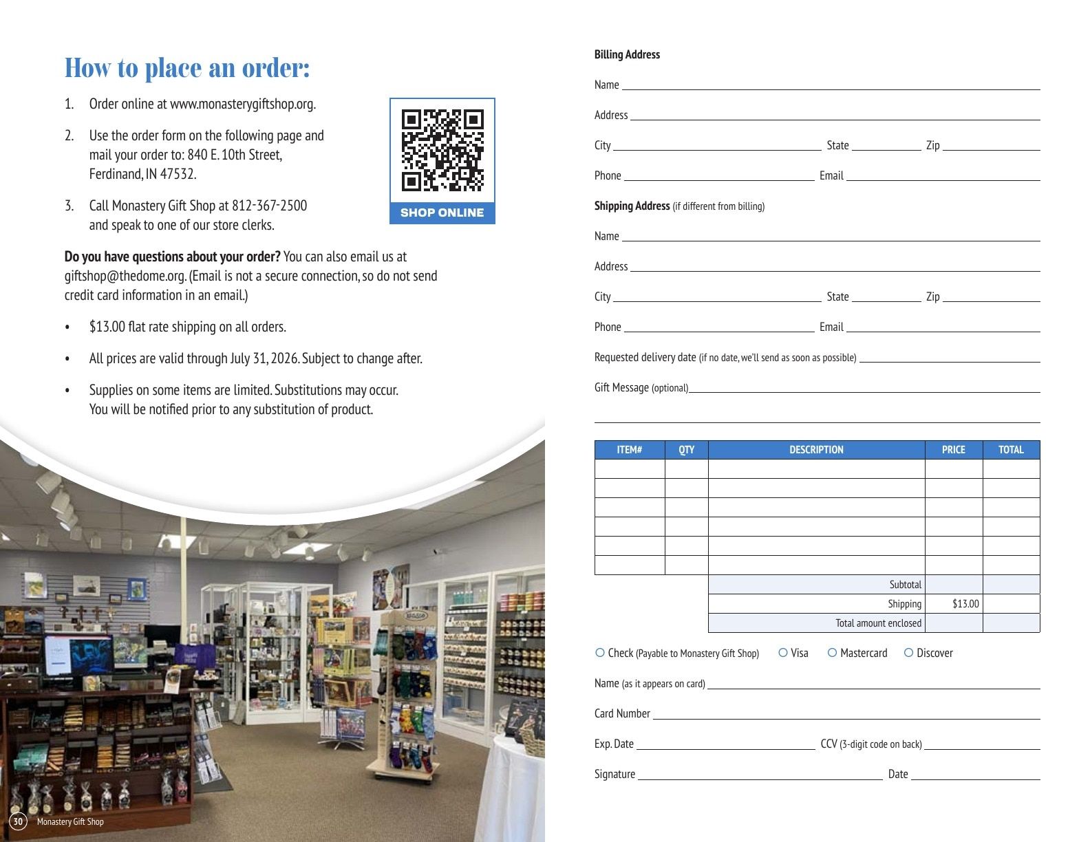 Monastery Gift Shop Catalog Weekly Ad September 7, 2025 - December 31, 2026