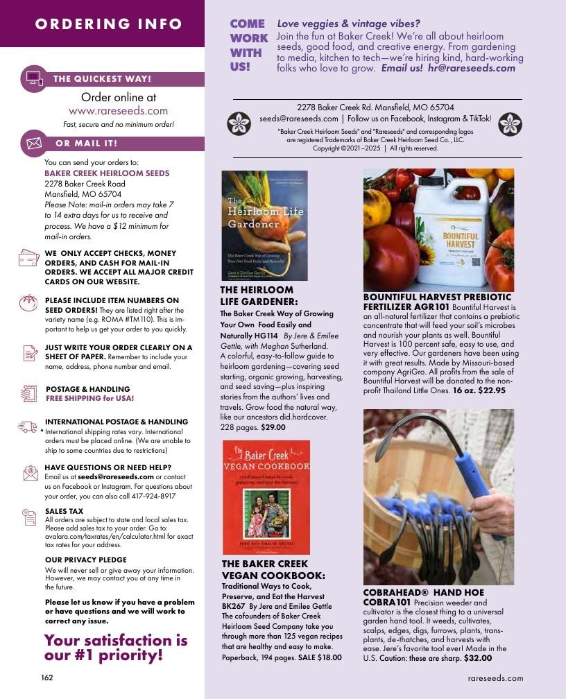 Baker Creek Heirloom Seeds Free Seed Catalog Weekly Ad January 1 - December 31, 2026