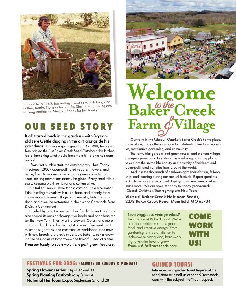 Baker Creek Heirloom Seeds Free Seed Catalog Weekly Ad January 1 - December 31, 2026