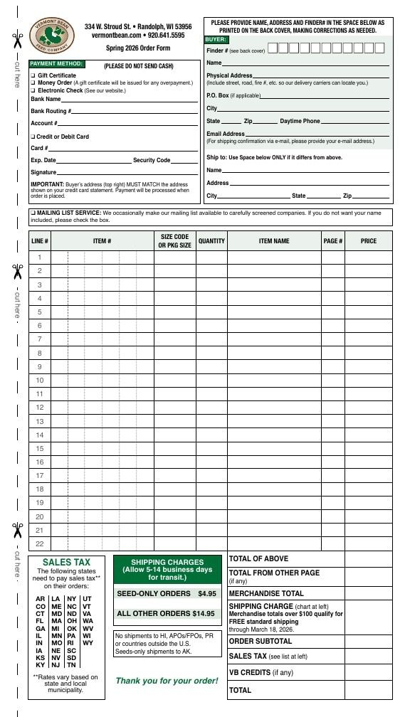 Vermont Bean Annual Catalog Weekly Ad January 1 - December 31, 2026