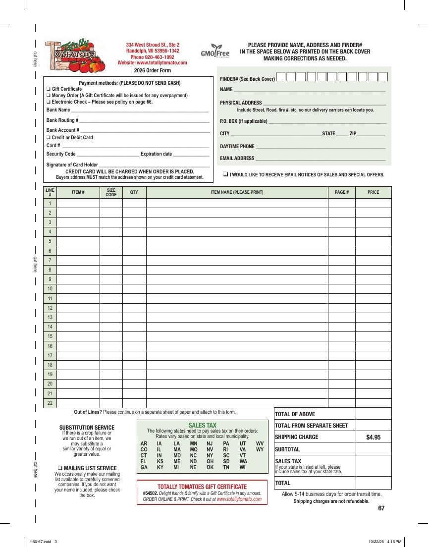 Totally Tomatoes Annual Catalog Weekly Ad January 1 - December 31, 2026