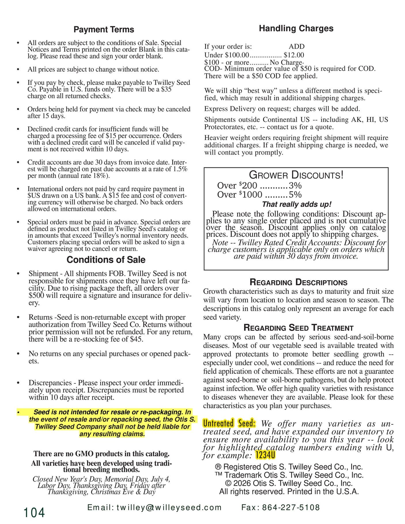 Twilley Seed Professional Seed Catalog Weekly Ad July 1, 2025 - December 31, 2026