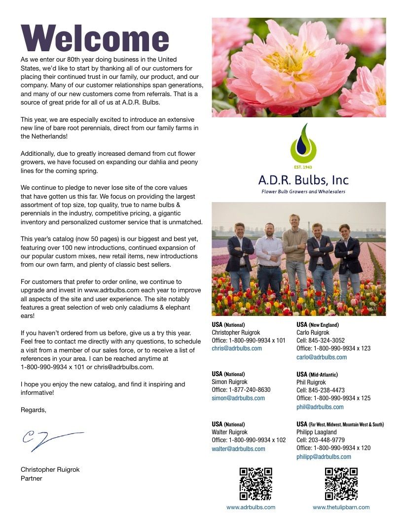A.D.R. Bulbs Summer Flowering Bulbs Catalog Weekly Ad January 1 - December 31, 2026