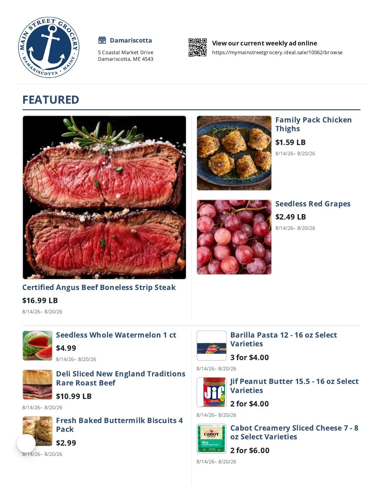 Main Street Grocery Weekly Ad August 14 - 20, 2026
