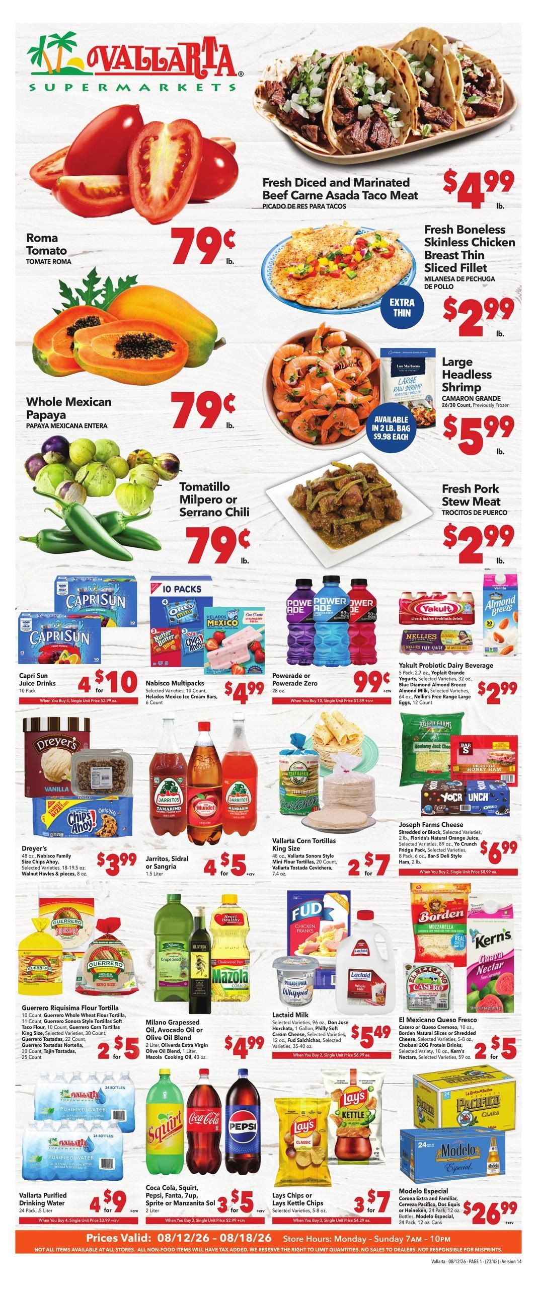 Vallarta Supermarkets (Delano-Mc Farland Area, CA) Grocery Savings Weekly Ad August 12 - 18, 2026