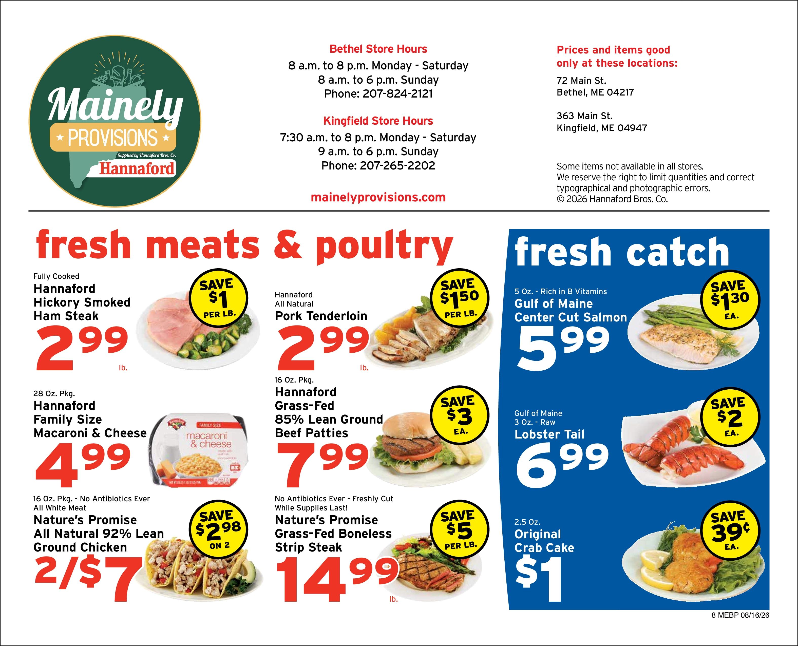 Mainely Provisions (72 Main St., Bethel, ME) Weekly Ad August 16 - 22, 2026