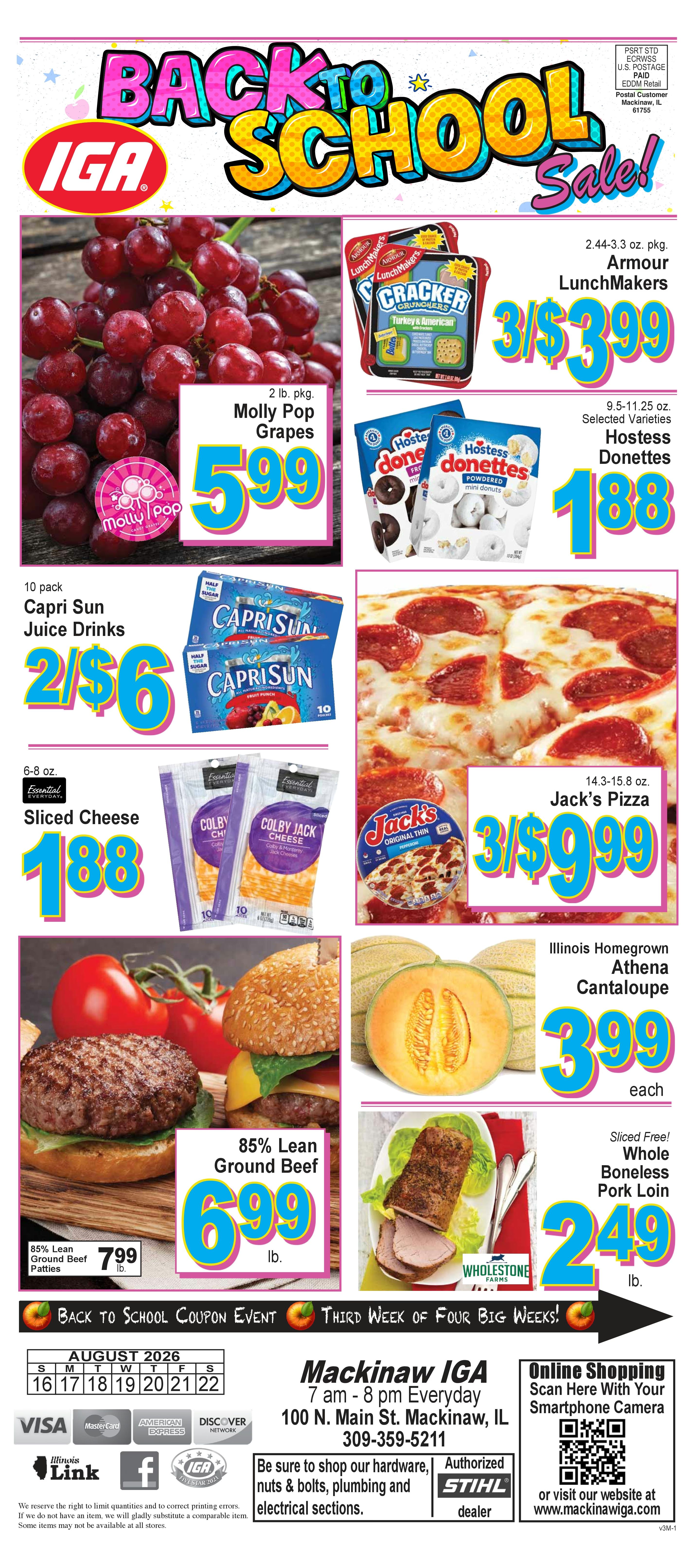 Mackinaw IGA (100 N. Main St., Mackinaw, IL) Weekly Ad August 16 - 22, 2026