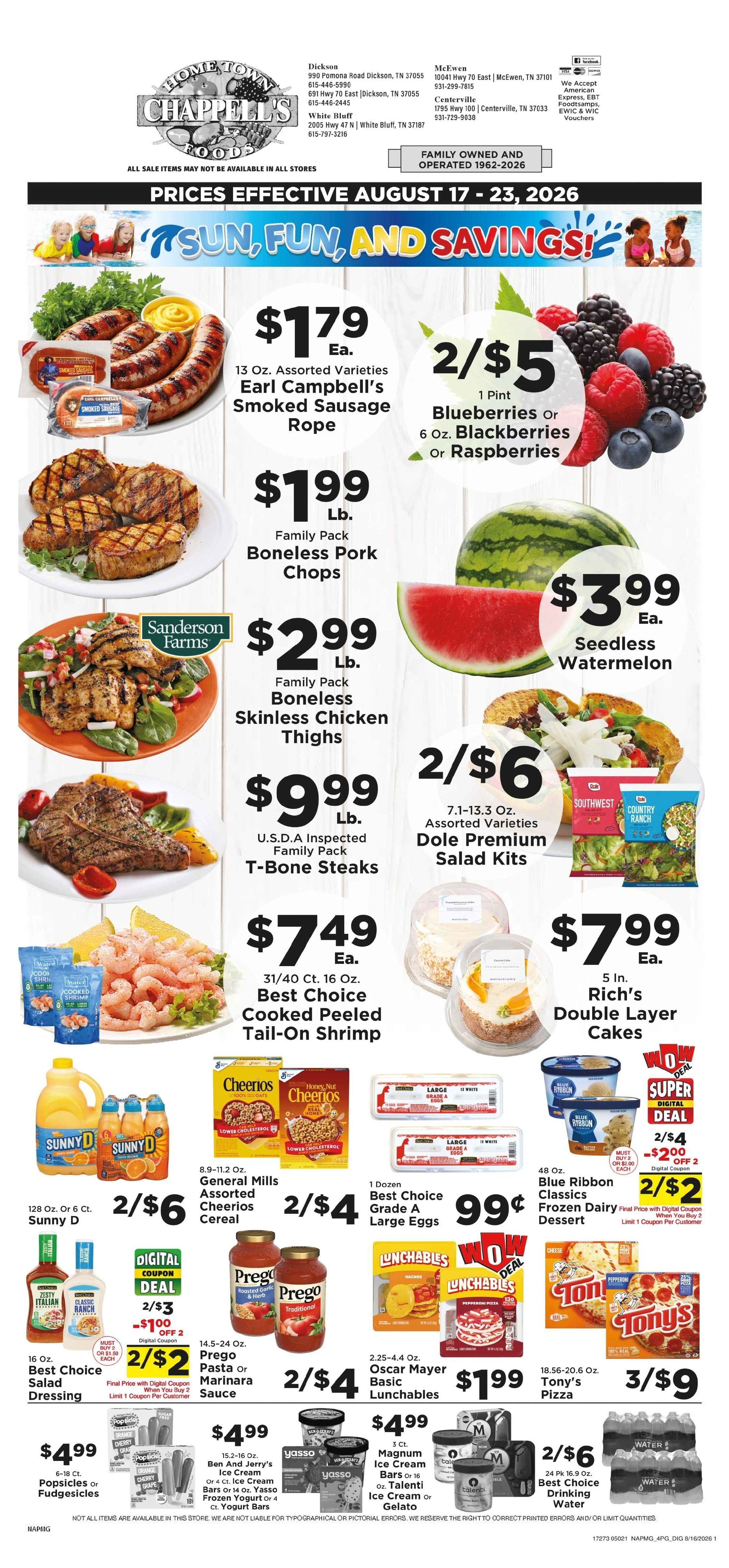 Chappell's Hometown Foods Weekly Ad August 17 - 23, 2026