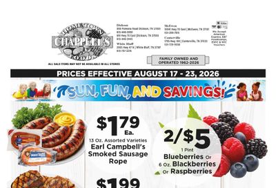 Chappell's Hometown Foods Weekly Ad August 17 - 23, 2026