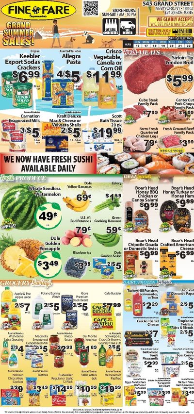 Fine Fare Supermarkets (New York–Jersey City Area, NJ–NY) Weekly Ad August 16 - 22, 2026