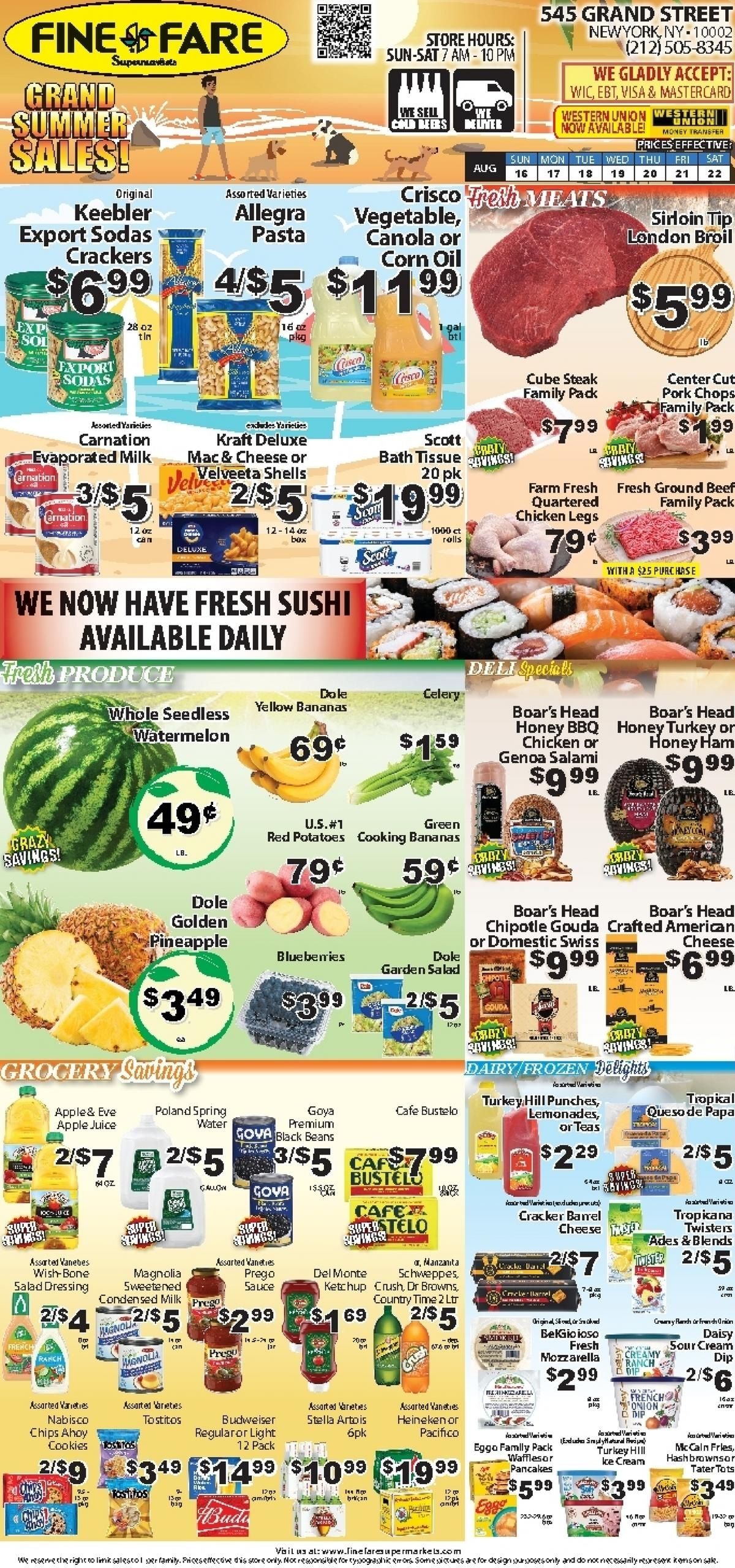 Fine Fare Supermarkets (New York–Jersey City Area, NJ–NY) Weekly Ad August 16 - 22, 2026
