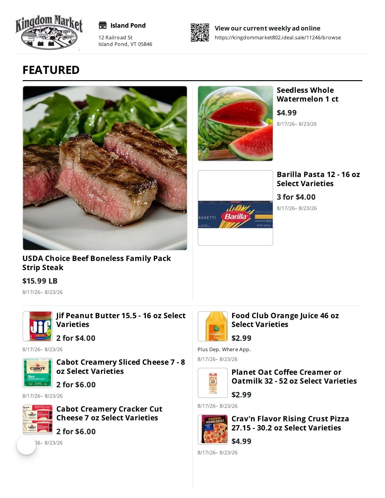 Kingdom Market Weekly Ad August 17 - 23, 2026