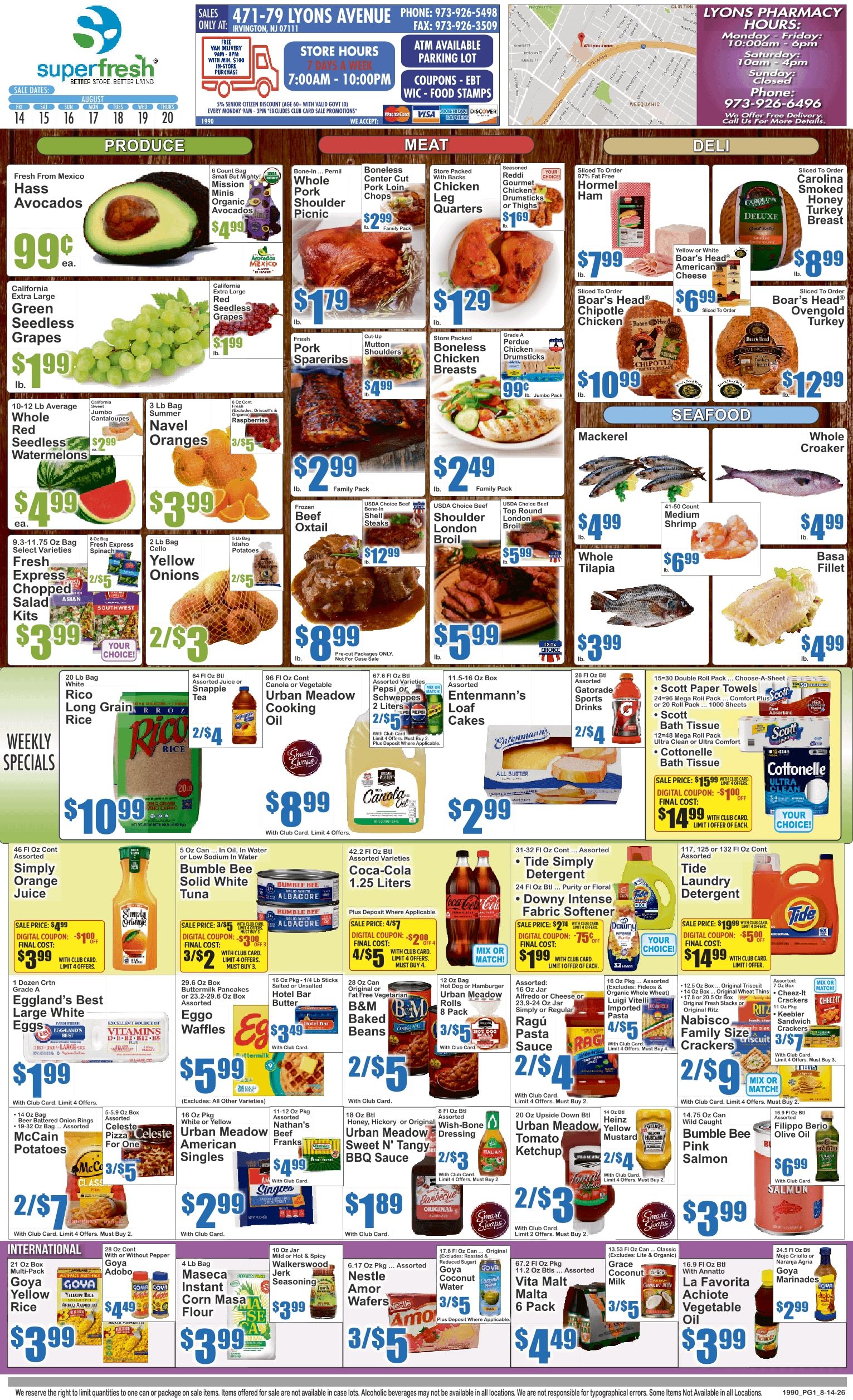 SuperFresh Supermarkets (Irvington, NJ) SuperFresh Weekly Ad August 14 - 20, 2026