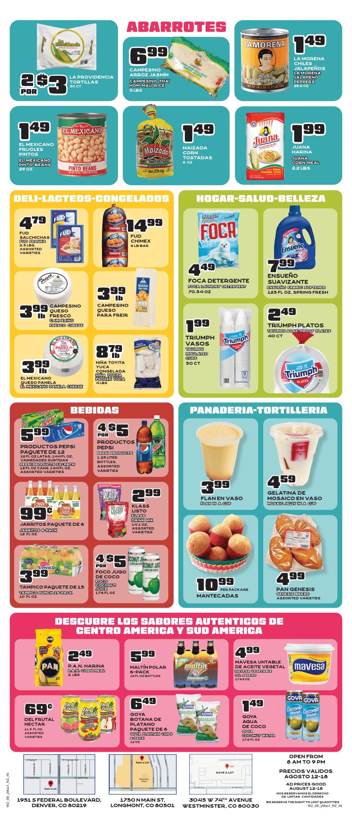 Save a Lot Food Stores (Denver, Longmont and Westminster, CO) Weekly Ad August 12 - 18, 2026