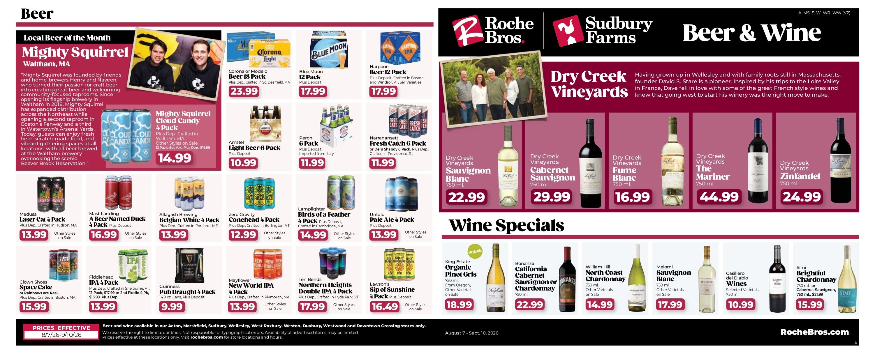 Roche Bros. Beer + Wine Weekly Ad August 7 - September 10, 2026
