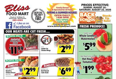 Bliss Shur Fine Food Mart Weekly Ad August 16 - 22, 2026