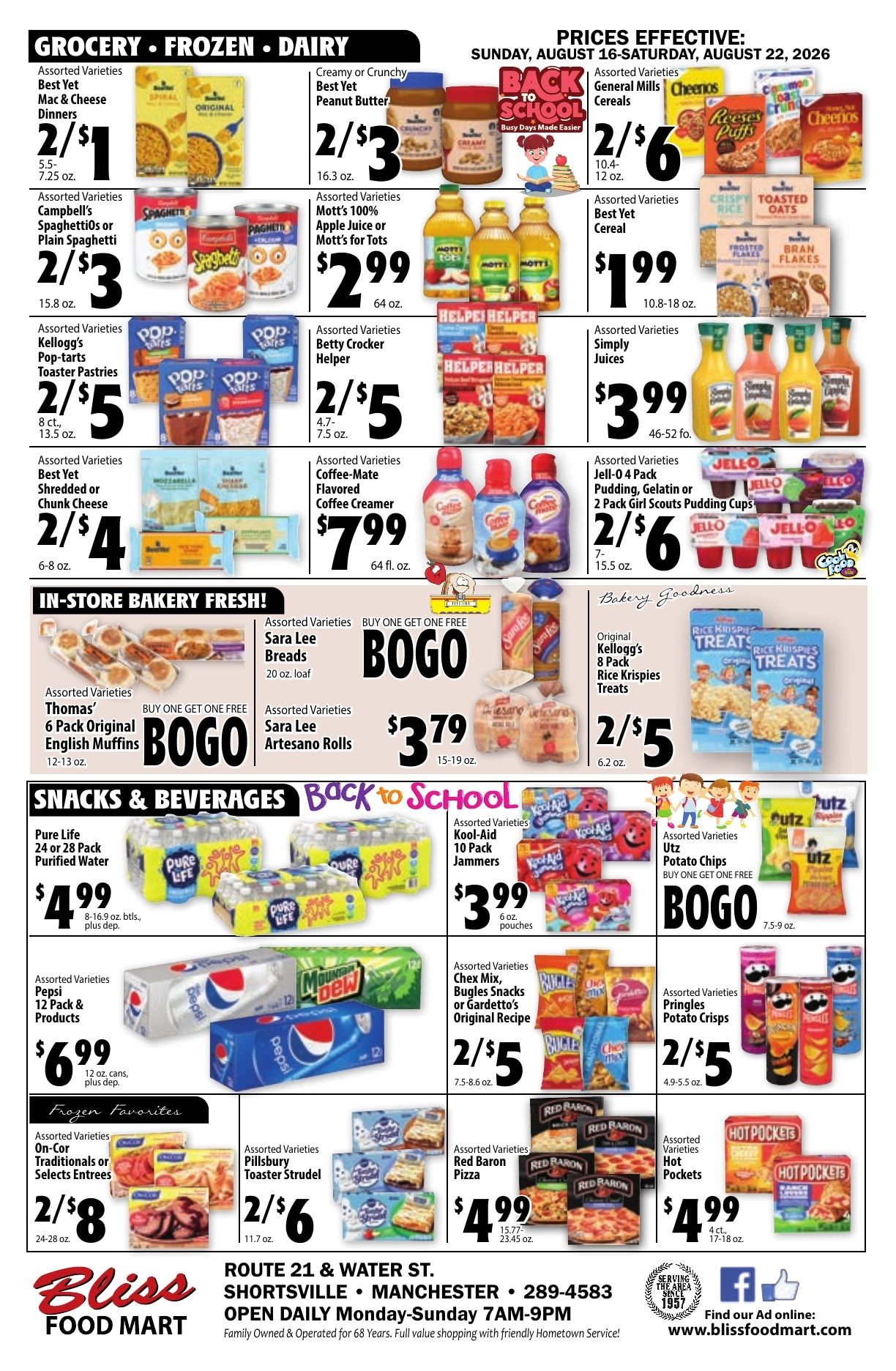 Bliss Shur Fine Food Mart Weekly Ad August 16 - 22, 2026