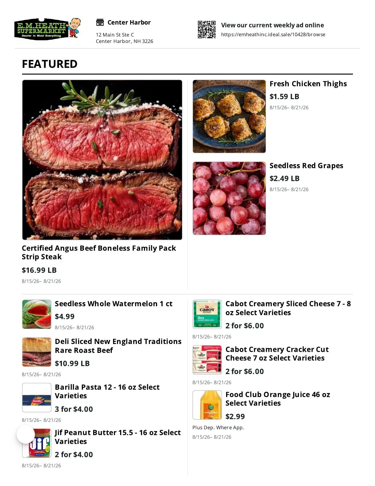 E.M. Heath Supermarket Weekly Ad August 15 - 21, 2026