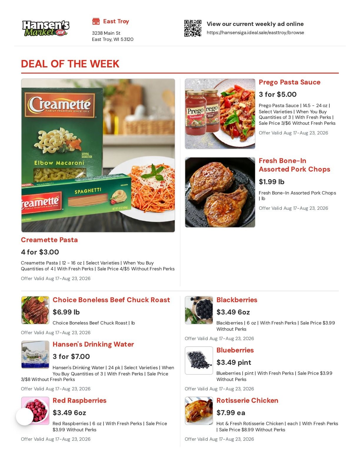 Hansen's IGA (East Troy, WI) Weekly Ad August 17 - 23, 2026