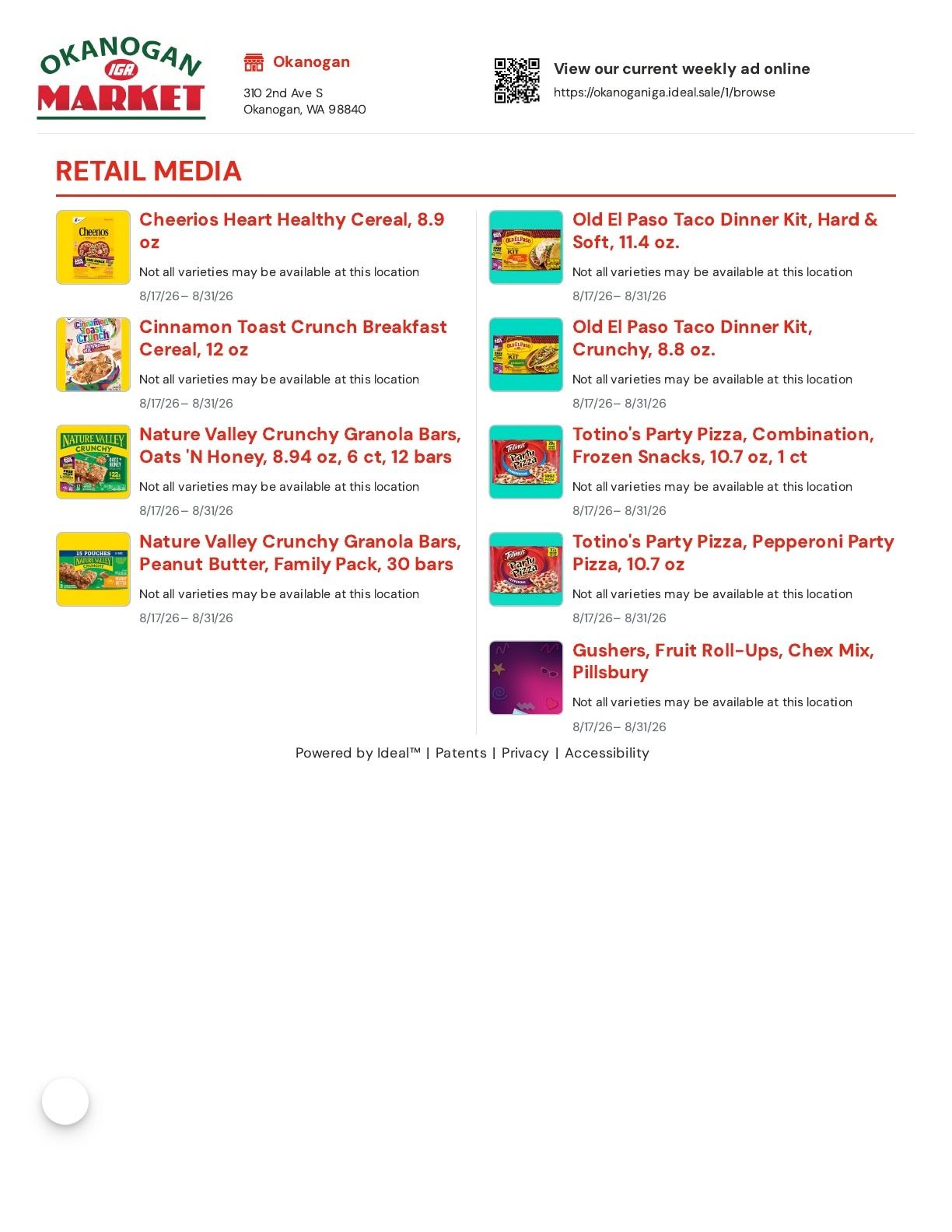 Okanogan Market IGA Weekly Ad August 17 - 31, 2026