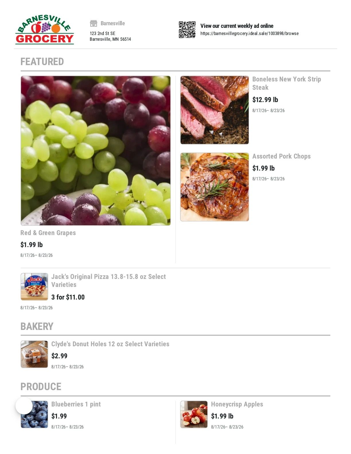 Barnesville Grocery Weekly Ad August 17 - 23, 2026