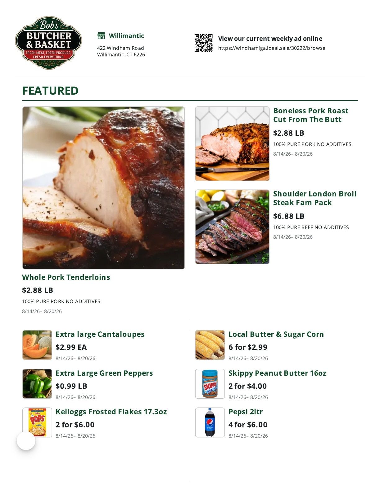 Bob's Butcher & Basket Weekly Ad August 14 - 20, 2026