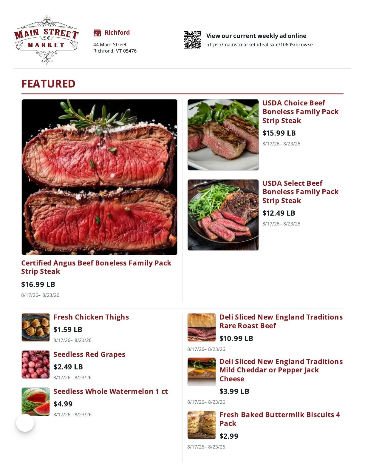 Main Street Market Weekly Ad August 17 - 23, 2026