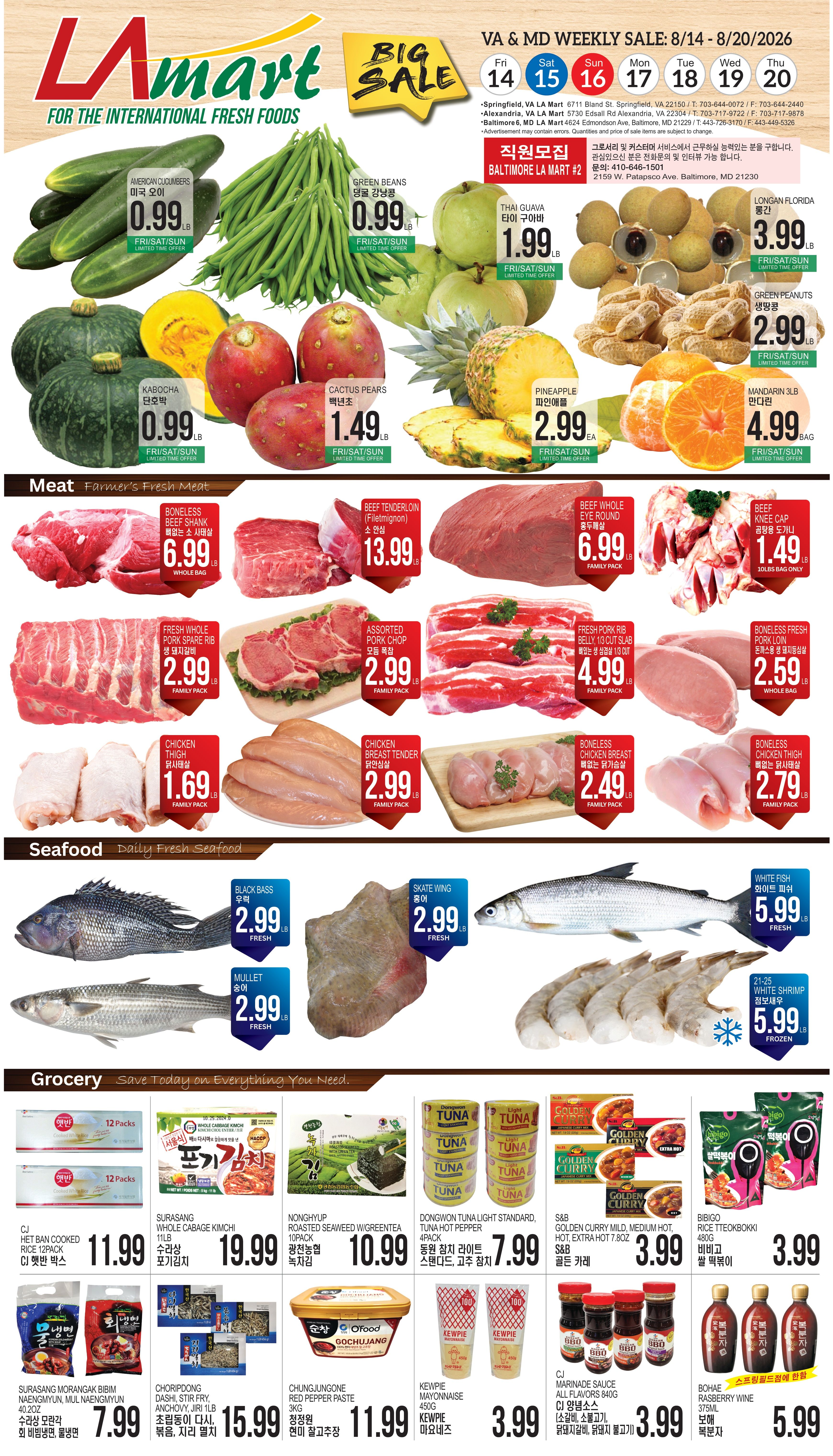LA Mart Korean Weekly Ad August 14 - 20, 2026