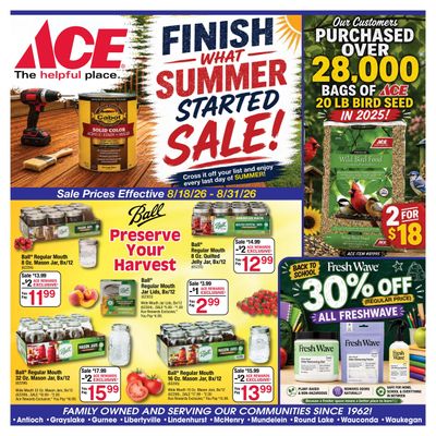 Ace Hardware (IL, WI) Finish What Summer Started Sale Weekly Ad August 18 - 31, 2026