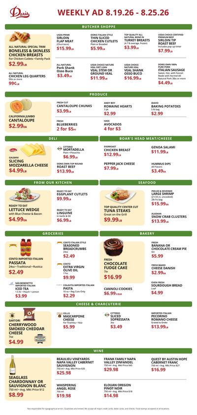 Doris Italian Market Weekly Ad August 19 - 25, 2026