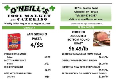 O'Neill's Market Weekly Ad August 19 - 25, 2026